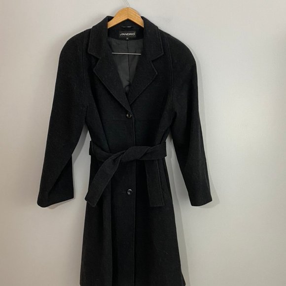 Sandro 100% Wool Belted Gray Coat w/ Pockets - Picture 6 of 8